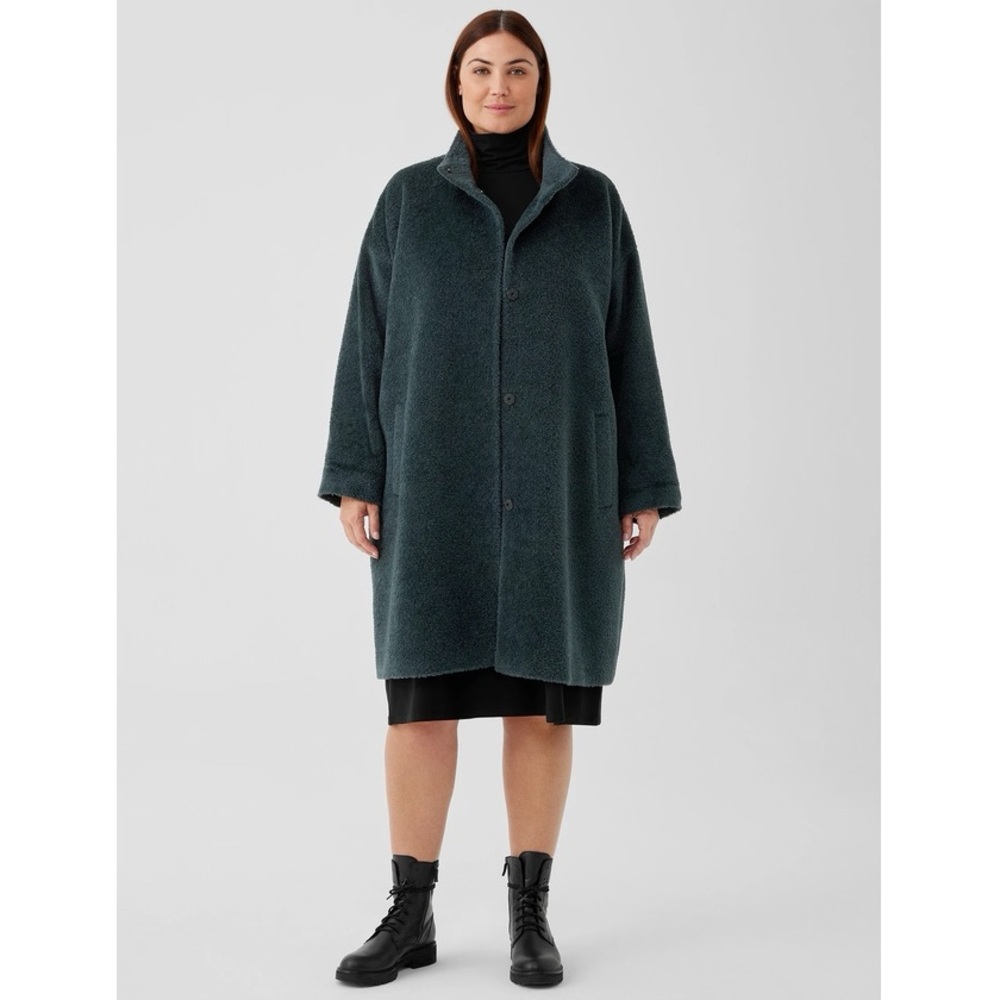 Eileen Fisher Sheared Suri Alpaca Stand Collar Coat - Picture 7 of 11